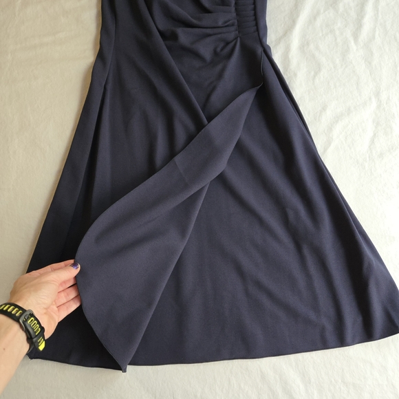 Armani Collezioni Milano Jersey Faux Wrap Navy Midi Dress Minimalist - Picture 9 of 16